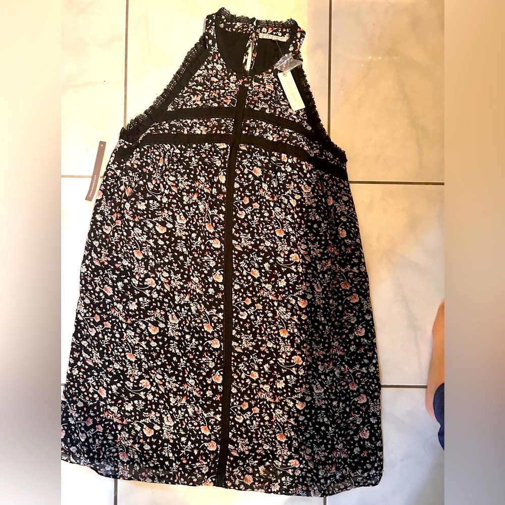 Anthropologie Black and Pink Floral Dress New sz M